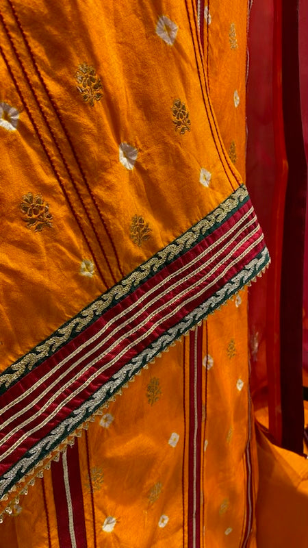 Pure Silk bandhini outfit with contrast dupatta