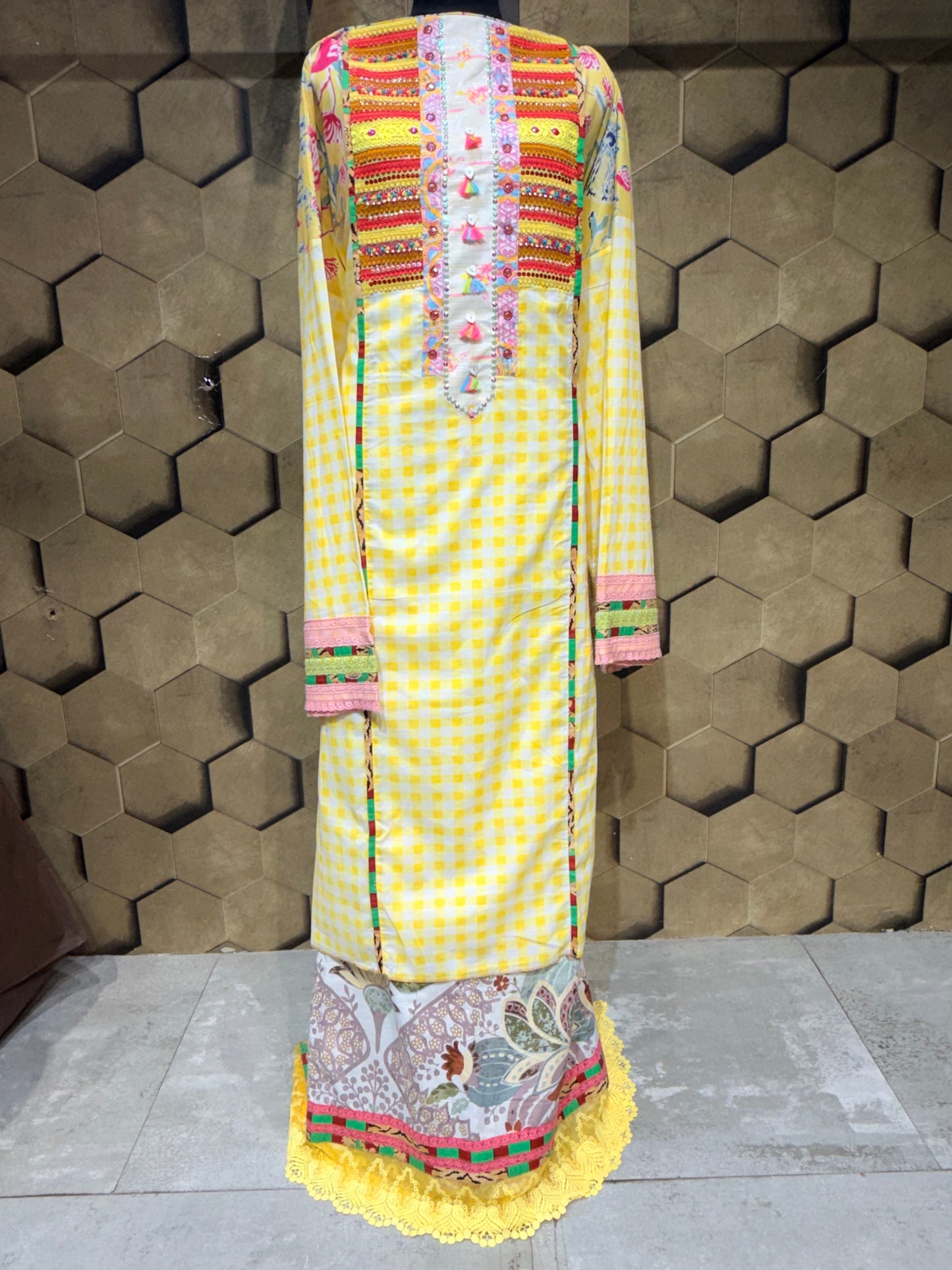 Beautiful pure cotton co-ord set in vibrant yellow and white checks