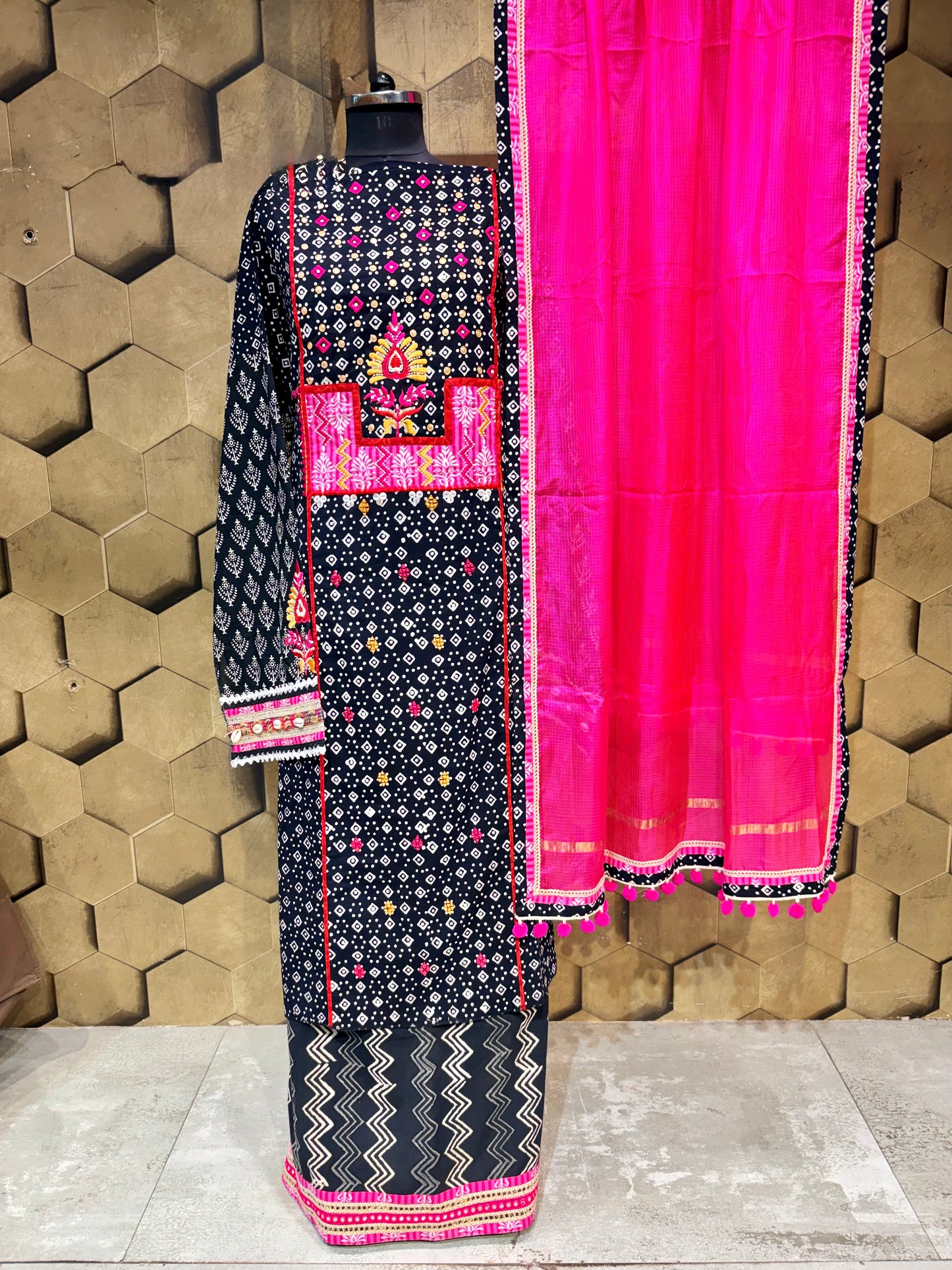 BLACK Beauty in Pure Cotton hand block with mesmerising embroidery