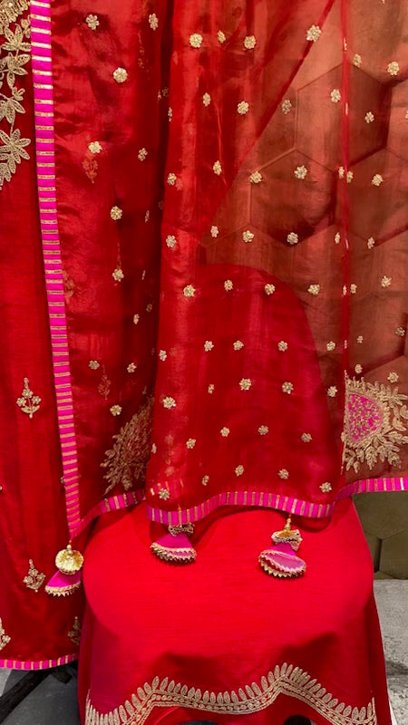 Red & hot pink vegan silk outfit