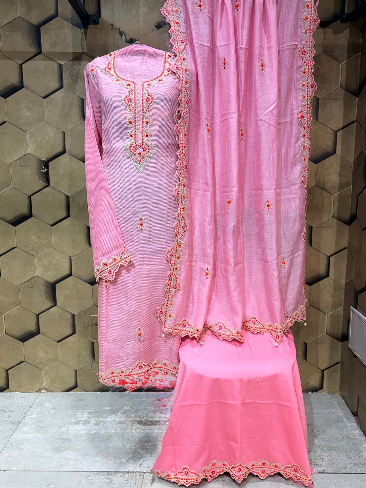 Beautiful Pink Soft Chanderi outfit