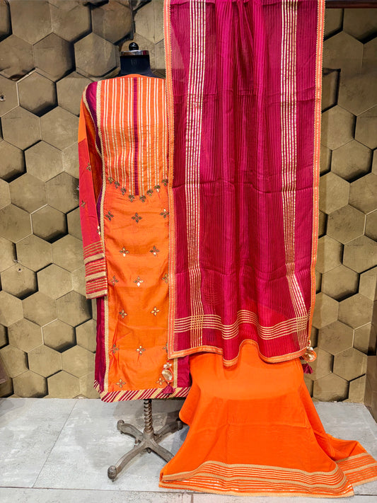 Beautiful Chanderi Salwar suit in a stunning combination of orange & wine