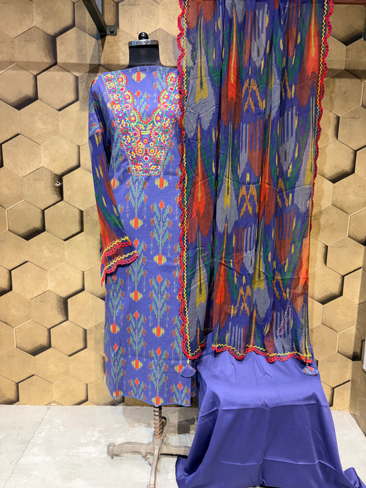 Vibrant Elegance in Pure Cotton Digital Ikkat