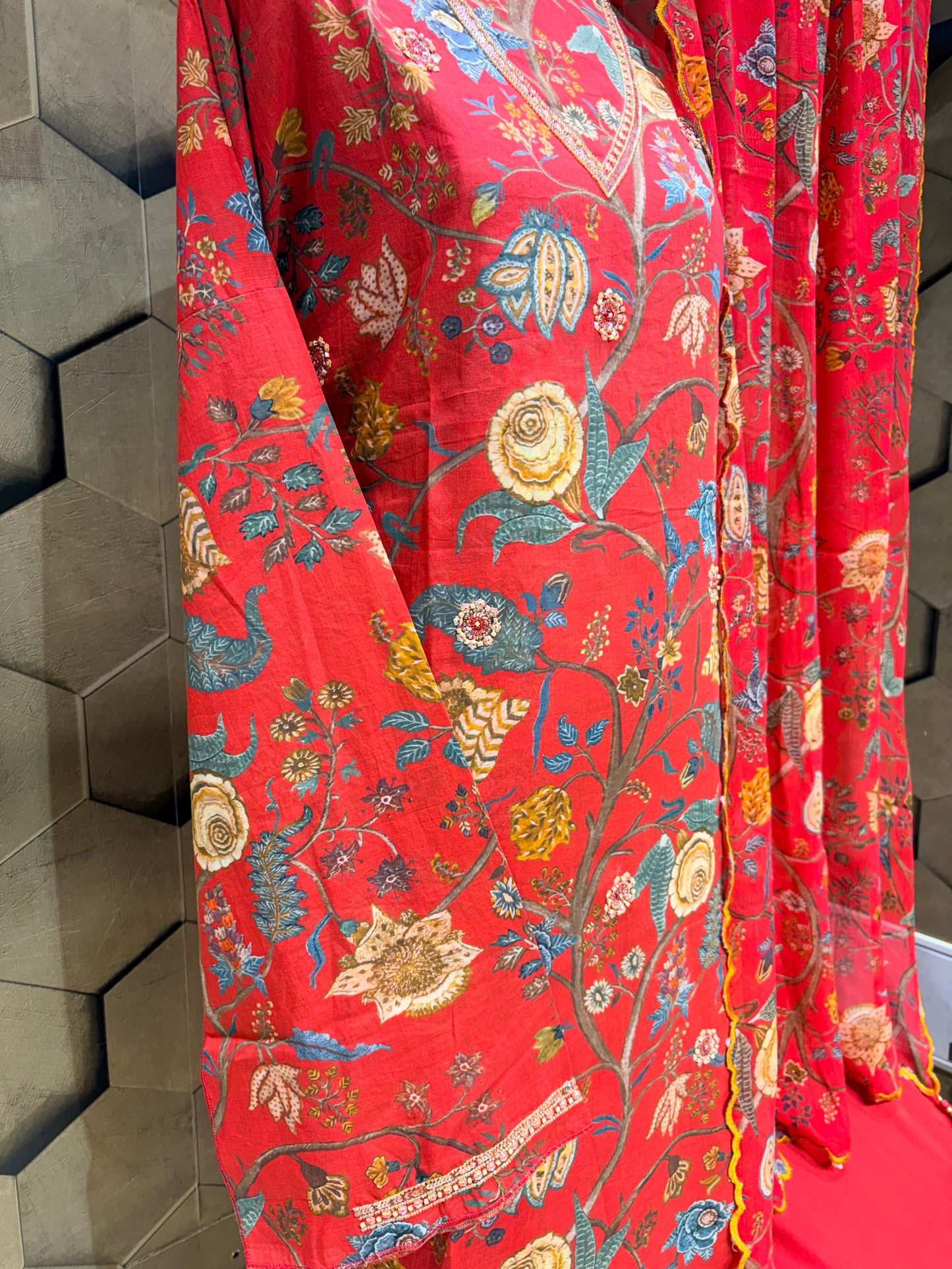 Pure Cotton Red digital print suit set