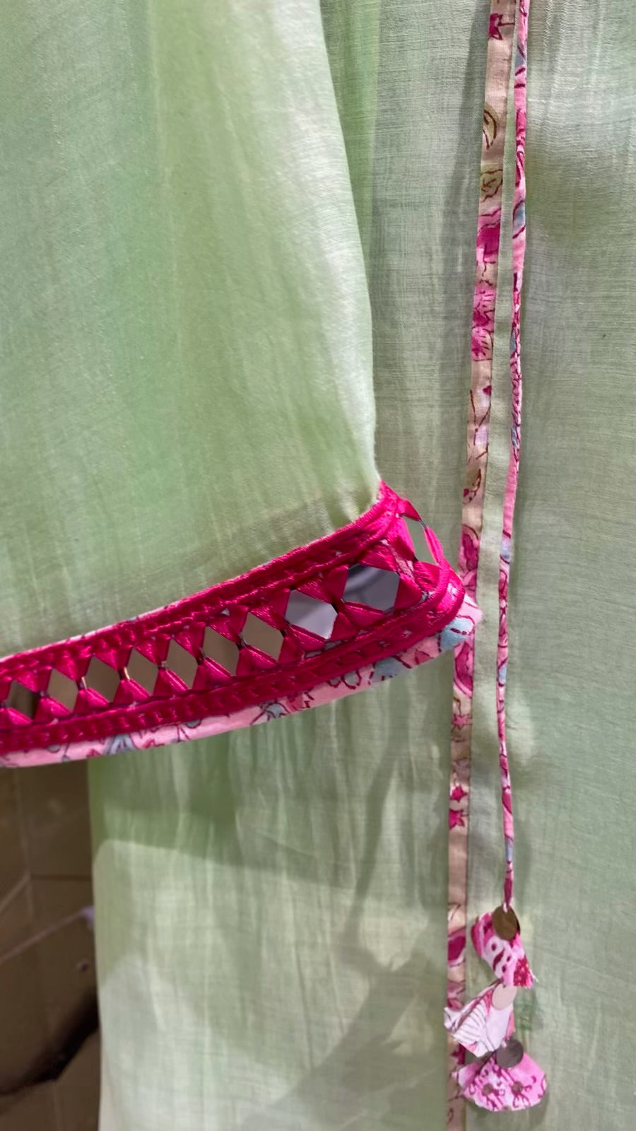 Mirror embroidery on mul chanderi