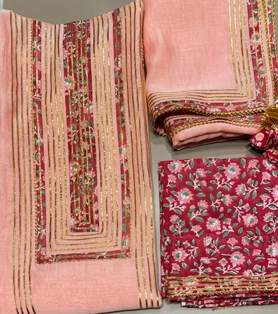 Mul Chanderi combo in peach and red