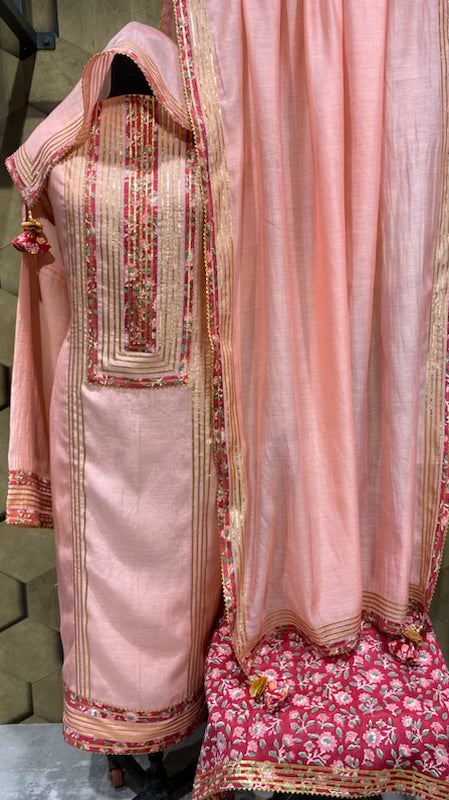 Mul Chanderi combo in peach and red