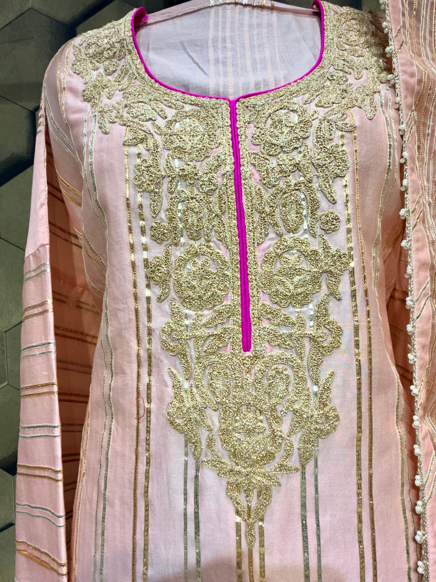 Peachy Gota Elegance in Chanderi with intricate Dori embroidery