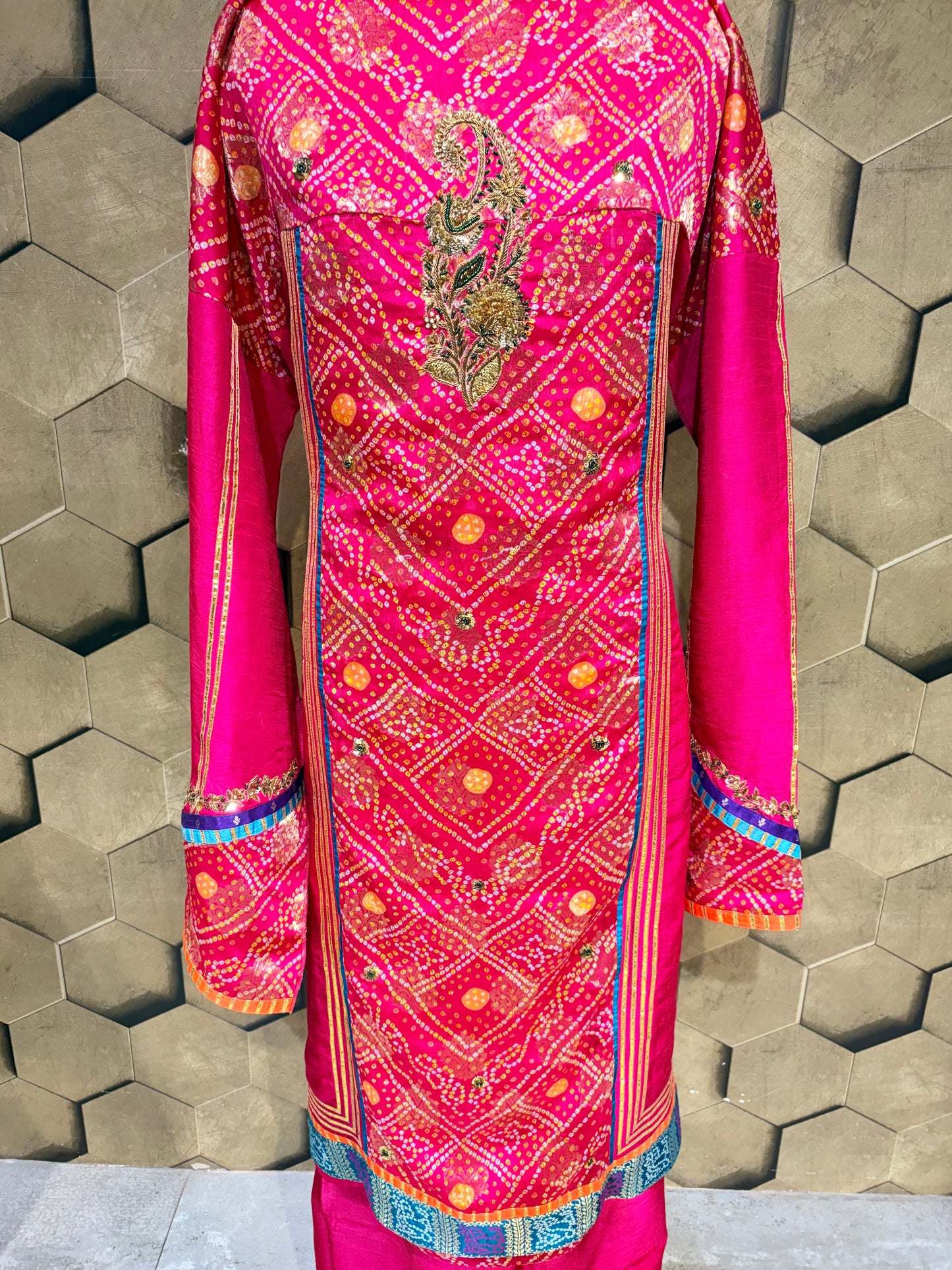 Bold Regal Exquisitely handcrafted suit set in Vegan silk and Muslin