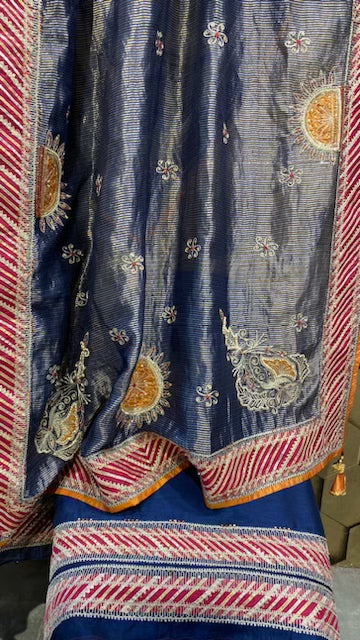 Blue soft chanderi zari embroidery outfit