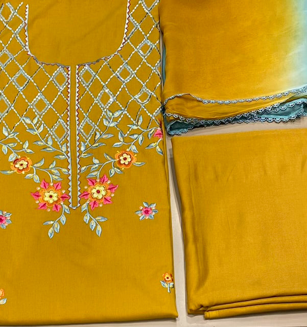 Malai cotton with chiffon dupatta