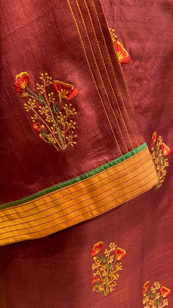 Mahroon Tussar silk embroidered outfit