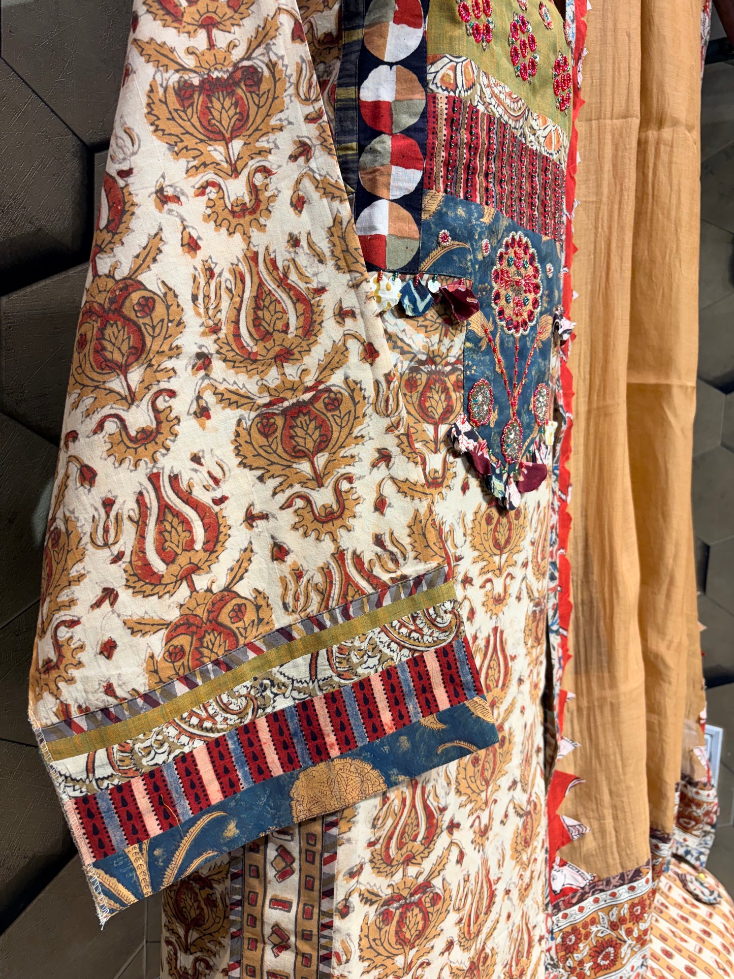 Beautiful Pure cotton handblock combination of mustard and maroon