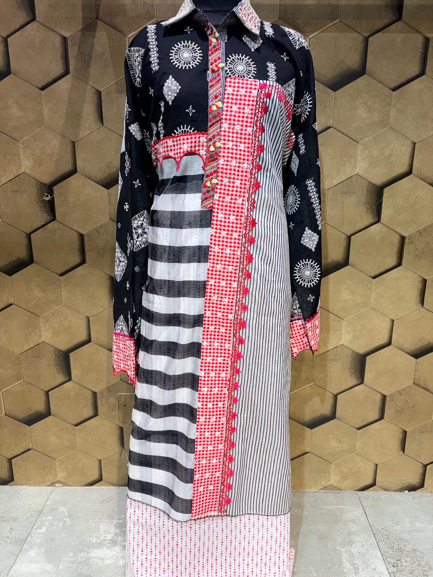 Luxurious Chanderi Coord set in stripes and checks
