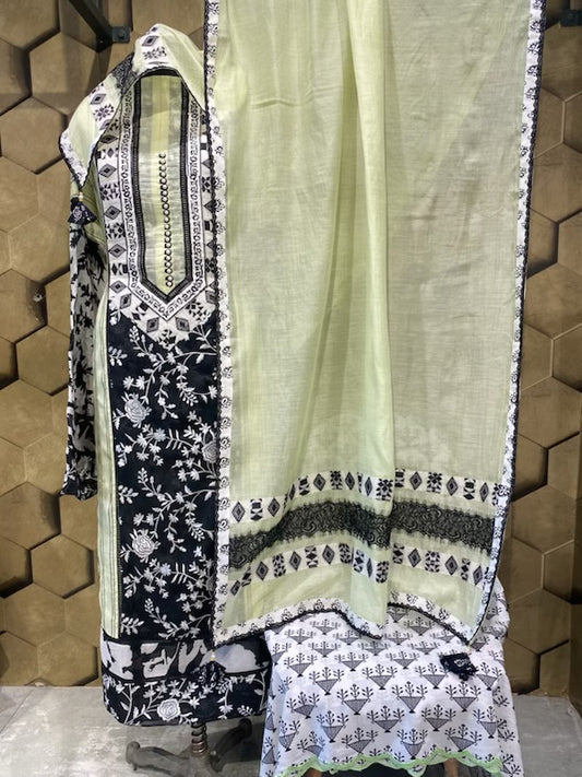 Exclusive embroidered mul Chanderi outfit in black and lime