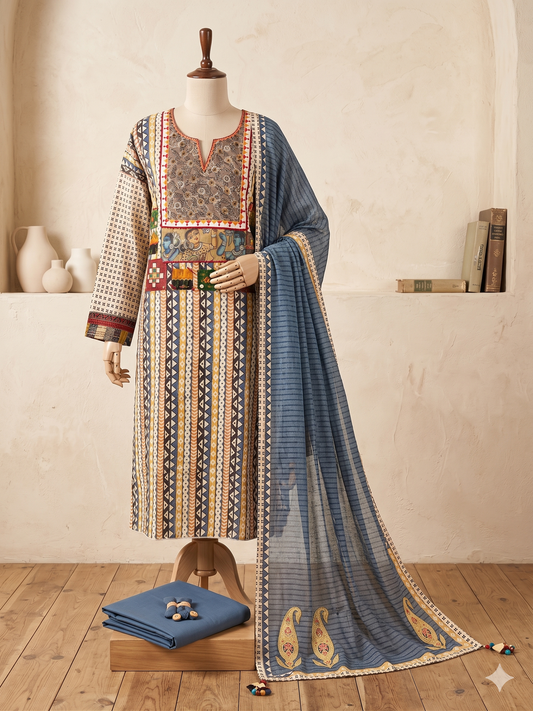 Pure Cotton with Ajrakh & Kalamkari