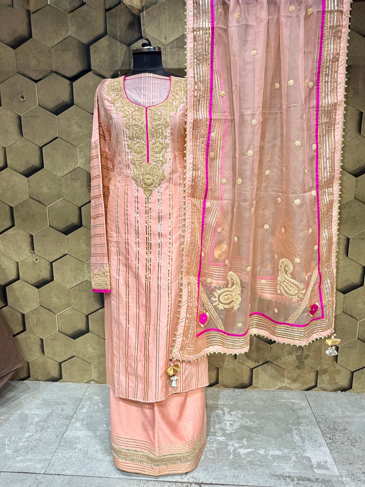 Peachy Gota Elegance in Chanderi with intricate Dori embroidery