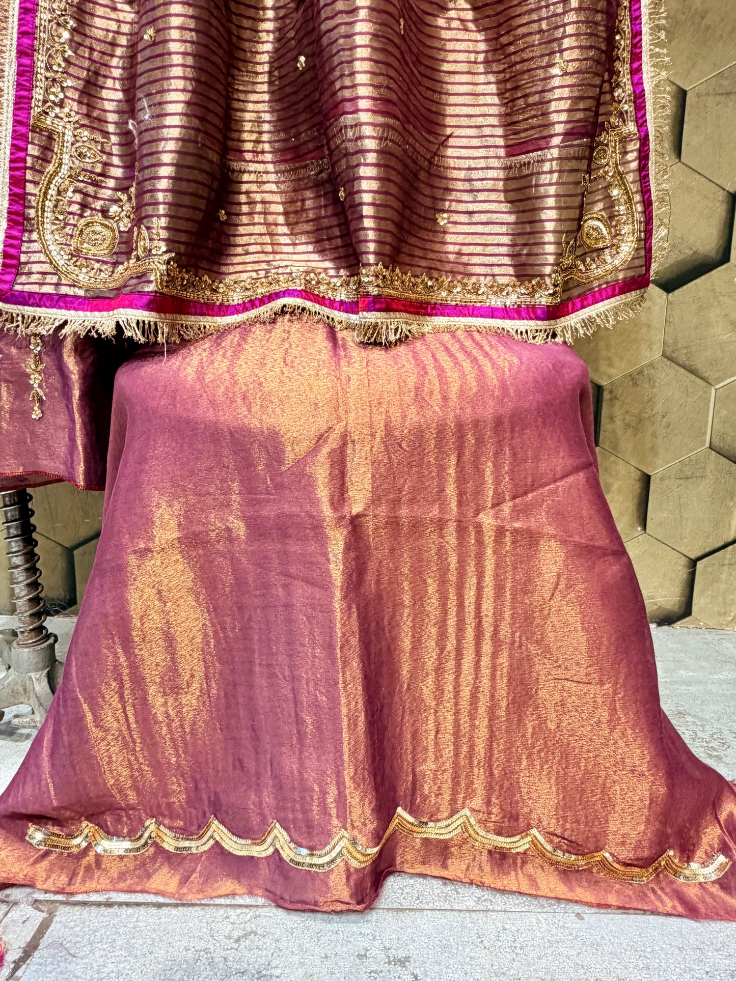 Regal Elegance in Deep Wine Pure Tissue with Hand embroidery