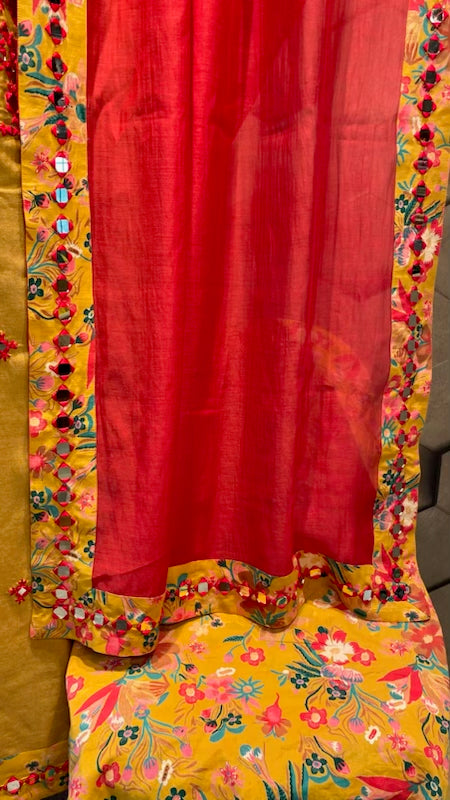 Chanderi with mirror embroidery