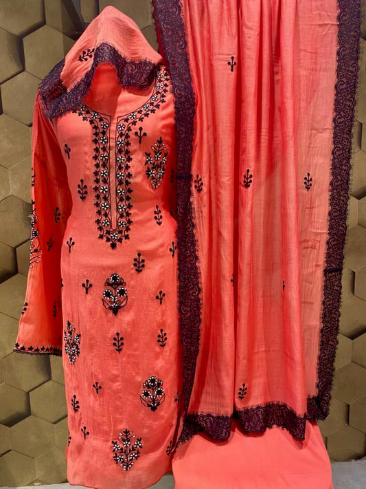 Peach orange mul Chanderi outfit