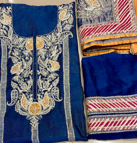 Blue soft chanderi zari embroidery outfit