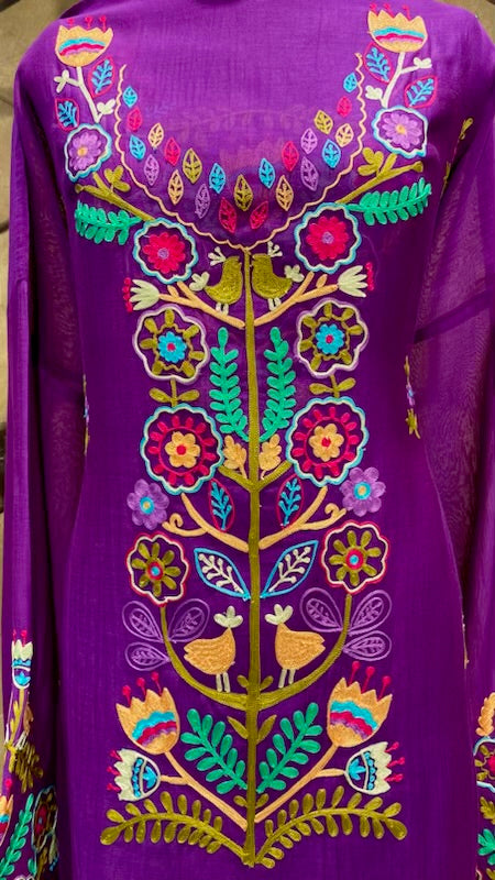 Chanderi outfit with multi coloured embroidery