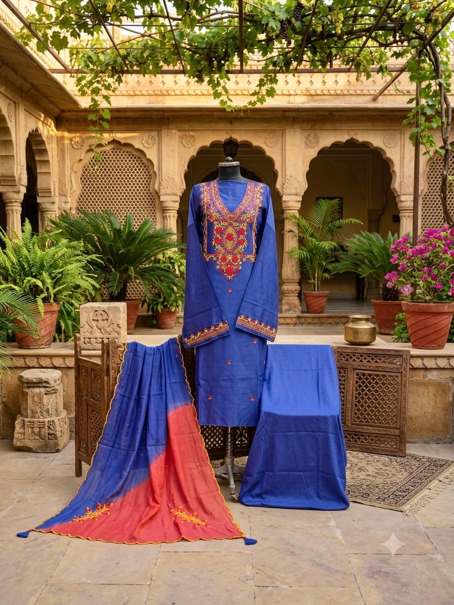 A beautifully handcrafted Silk Chanderi suit set