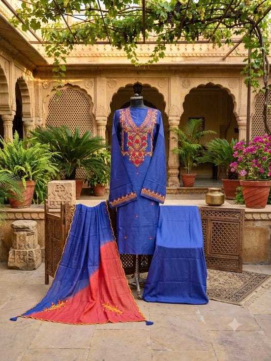 A beautifully handcrafted Silk Chanderi suit set