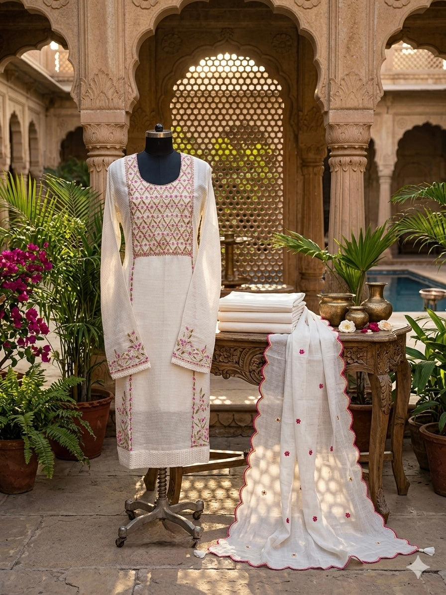 Timeless Elegance in Off-White Mul Chanderi