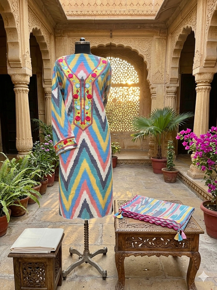 Pure Cotton Ikkat Print Ensemble