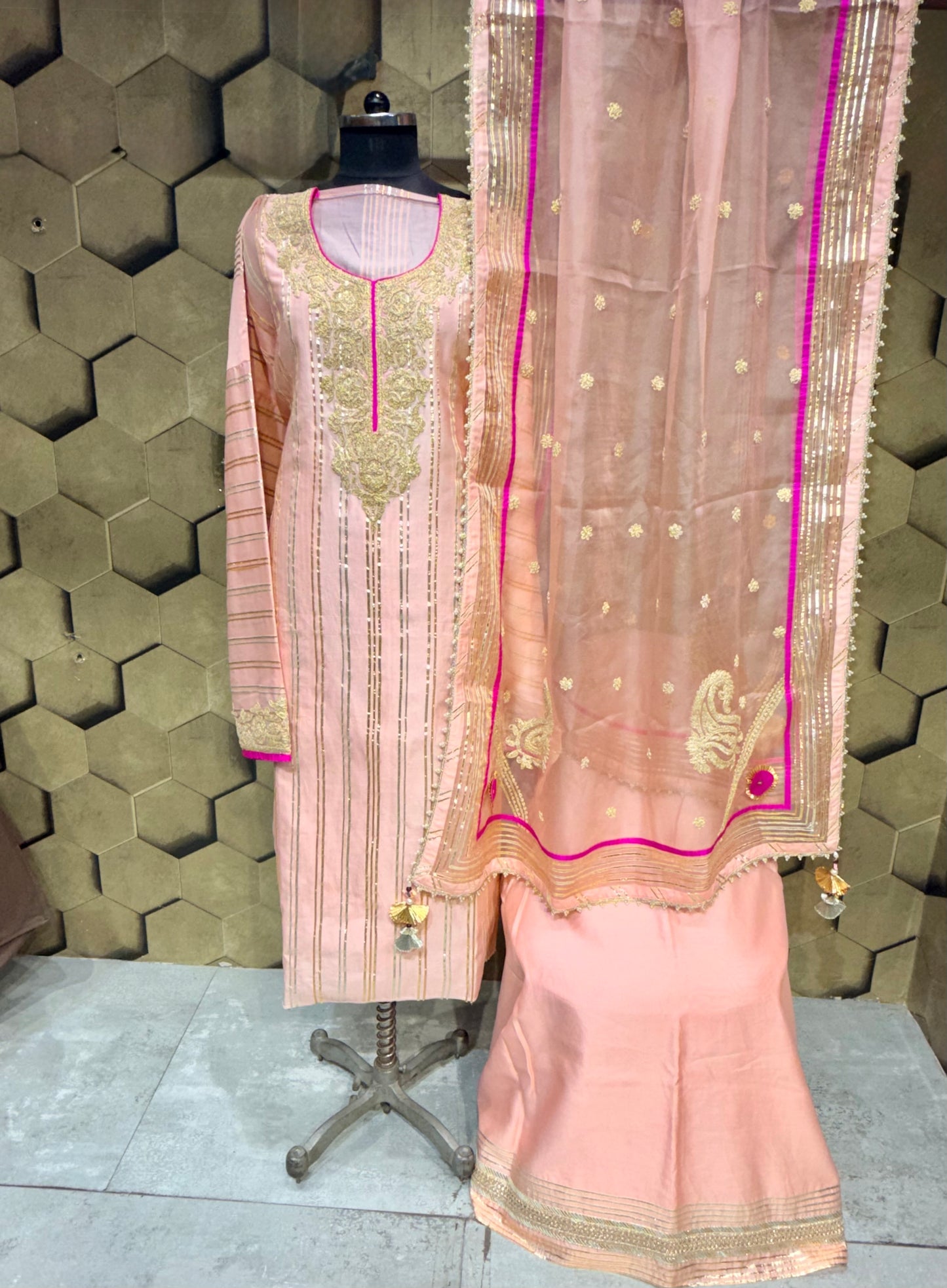 Peachy Gota Elegance in Chanderi with intricate Dori embroidery