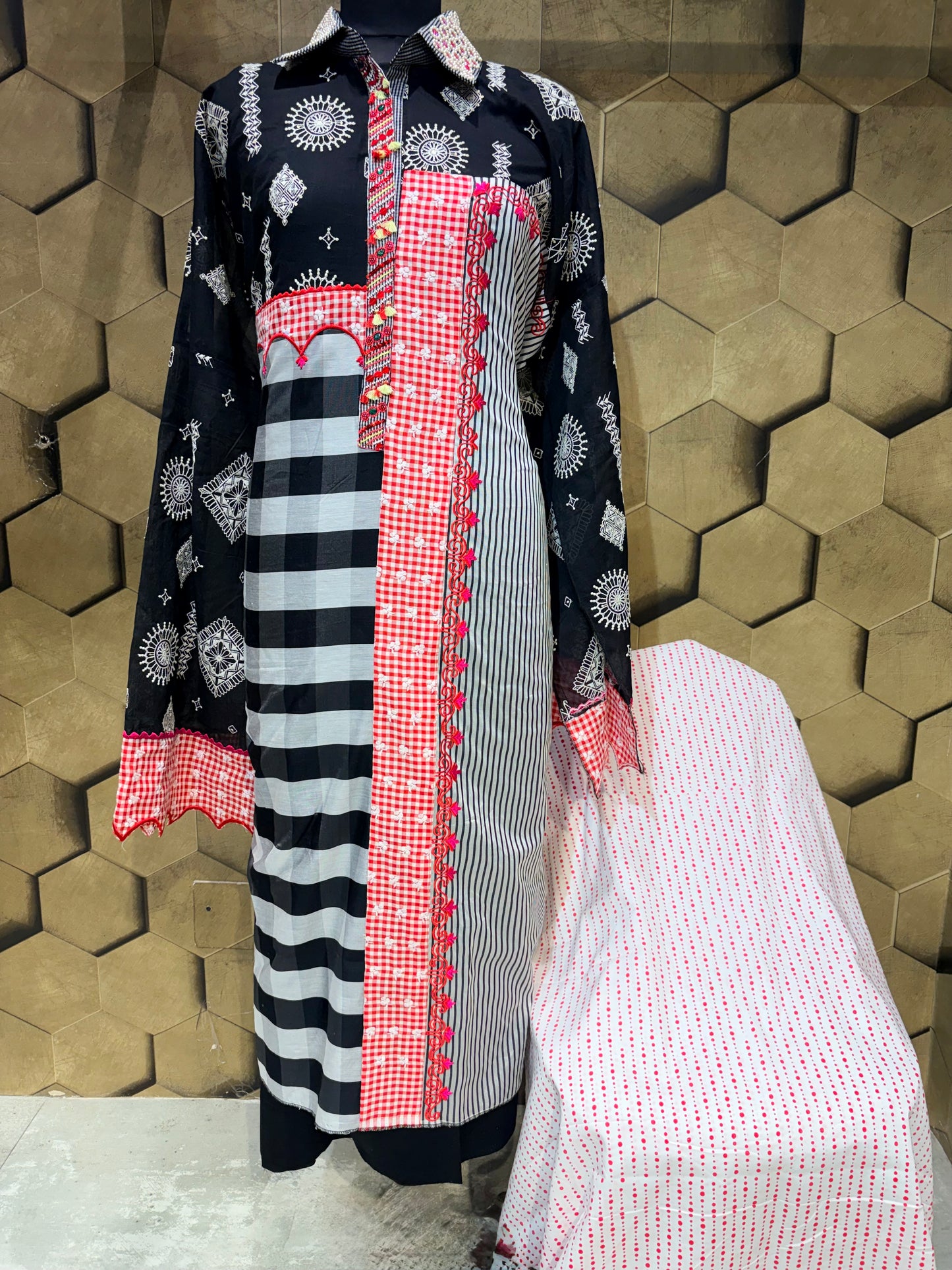 Luxurious Chanderi Coord set in stripes and checks