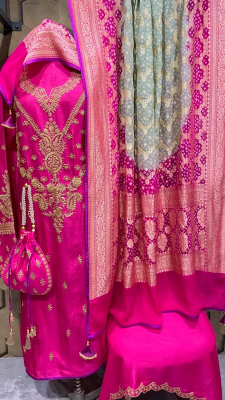 Vegan silk outfit with Banarasi georgette dupatta