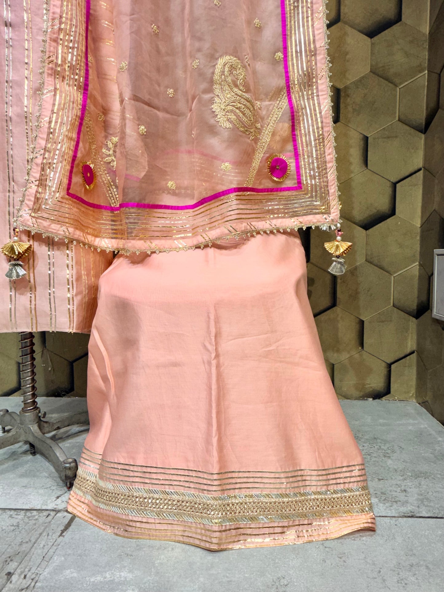 Peachy Gota Elegance in Chanderi with intricate Dori embroidery