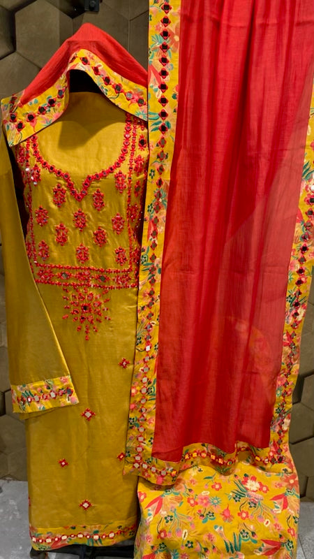 Chanderi with mirror embroidery