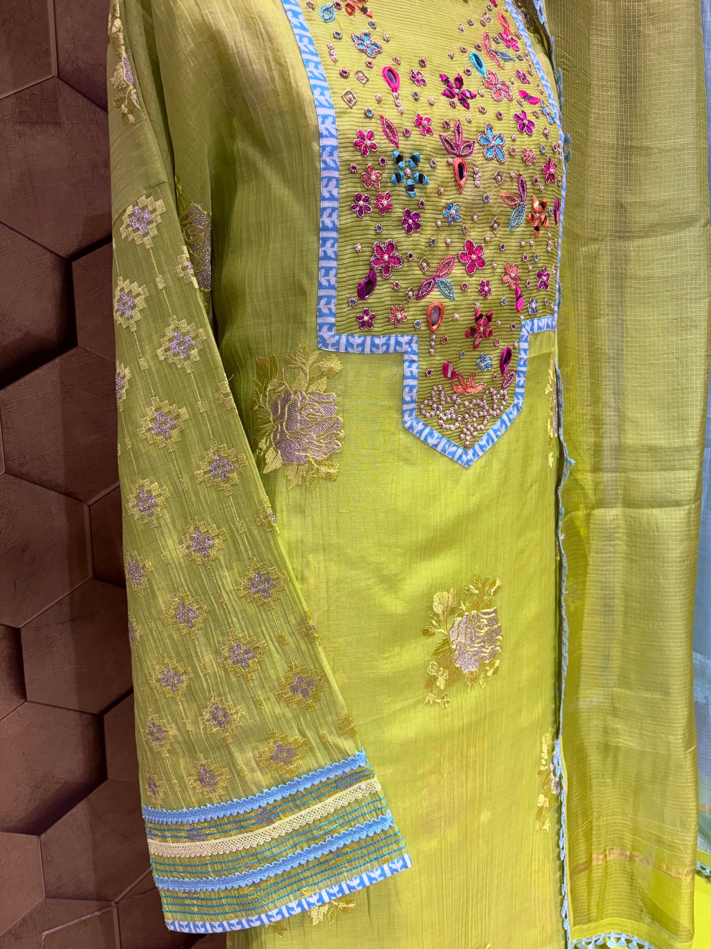 Vibrant Striped Mal Chanderi outfit