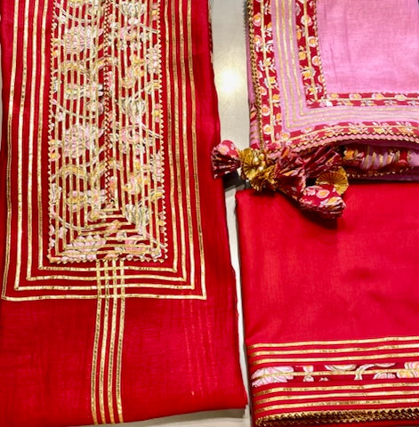 Red and pink combo chanderi