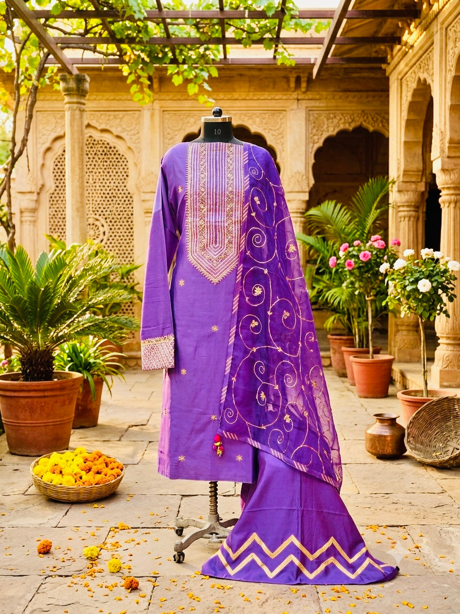 Purple Royale — Festive Elegance in Pure Chanderi with hand work embroidery