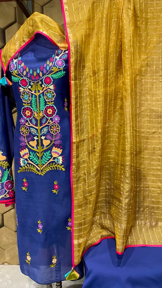 Chanderi with multi coloured resham embroidery