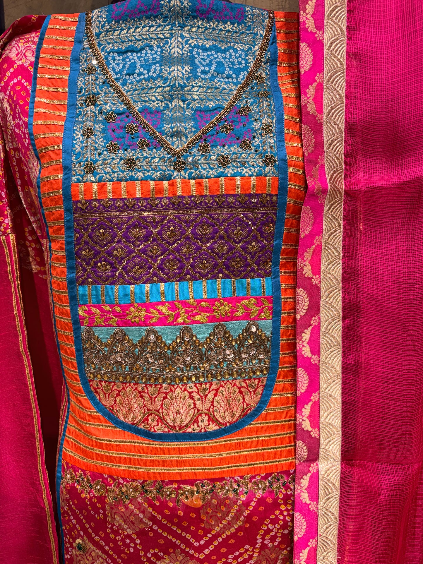 Bold Regal Exquisitely handcrafted suit set in Vegan silk and Muslin