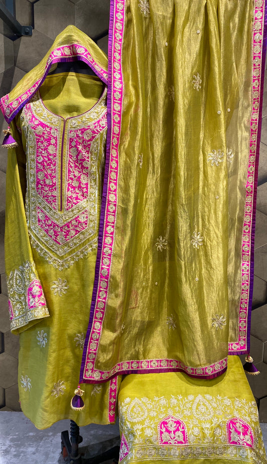 Chanderi shirt with zari embroidery