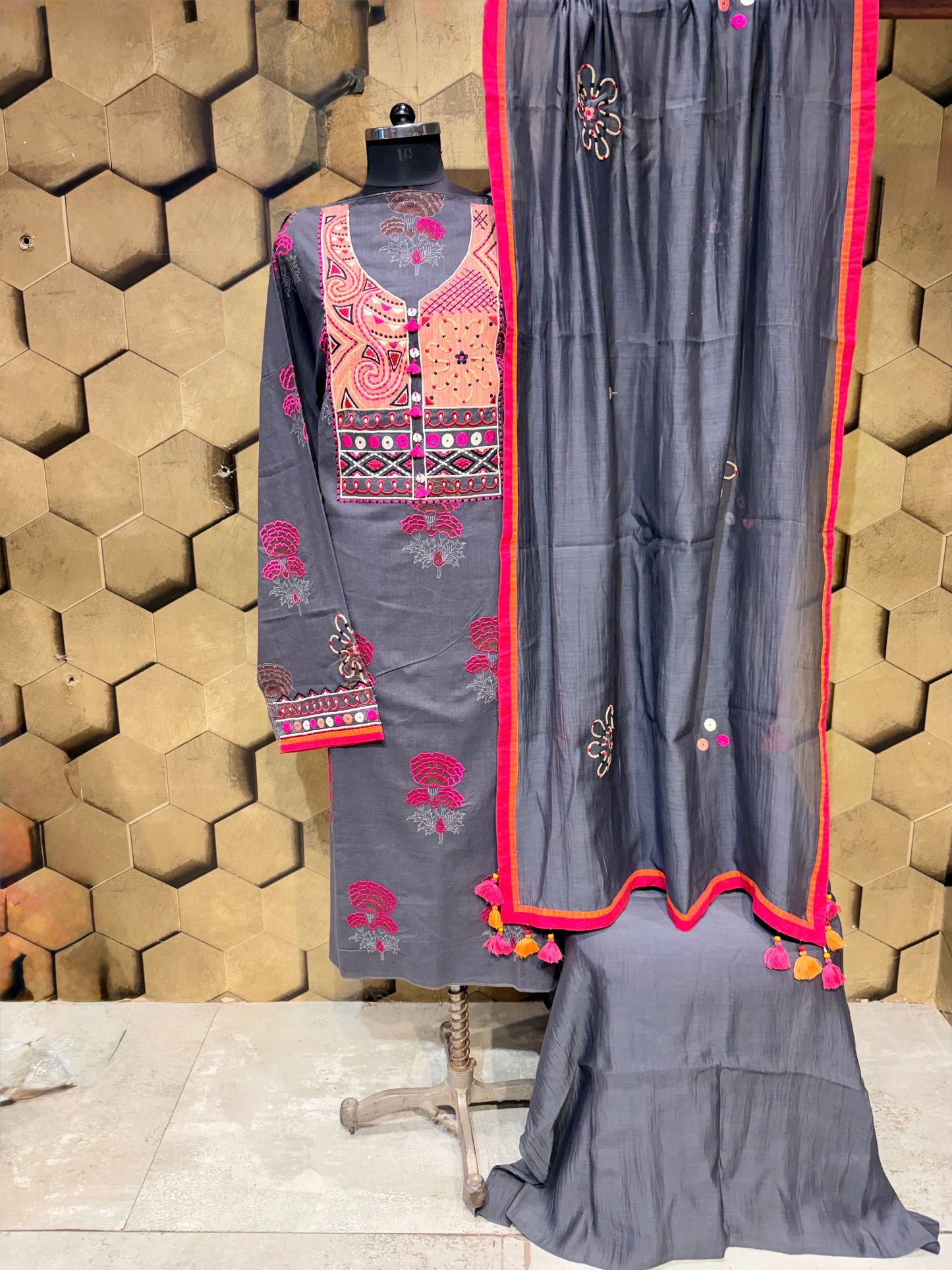 Premium Pure cotton with vibrant resham embroidery
