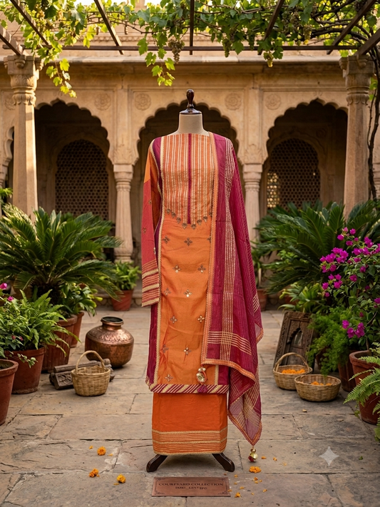 Beautiful Chanderi Salwar suit in a stunning combination of orange & wine
