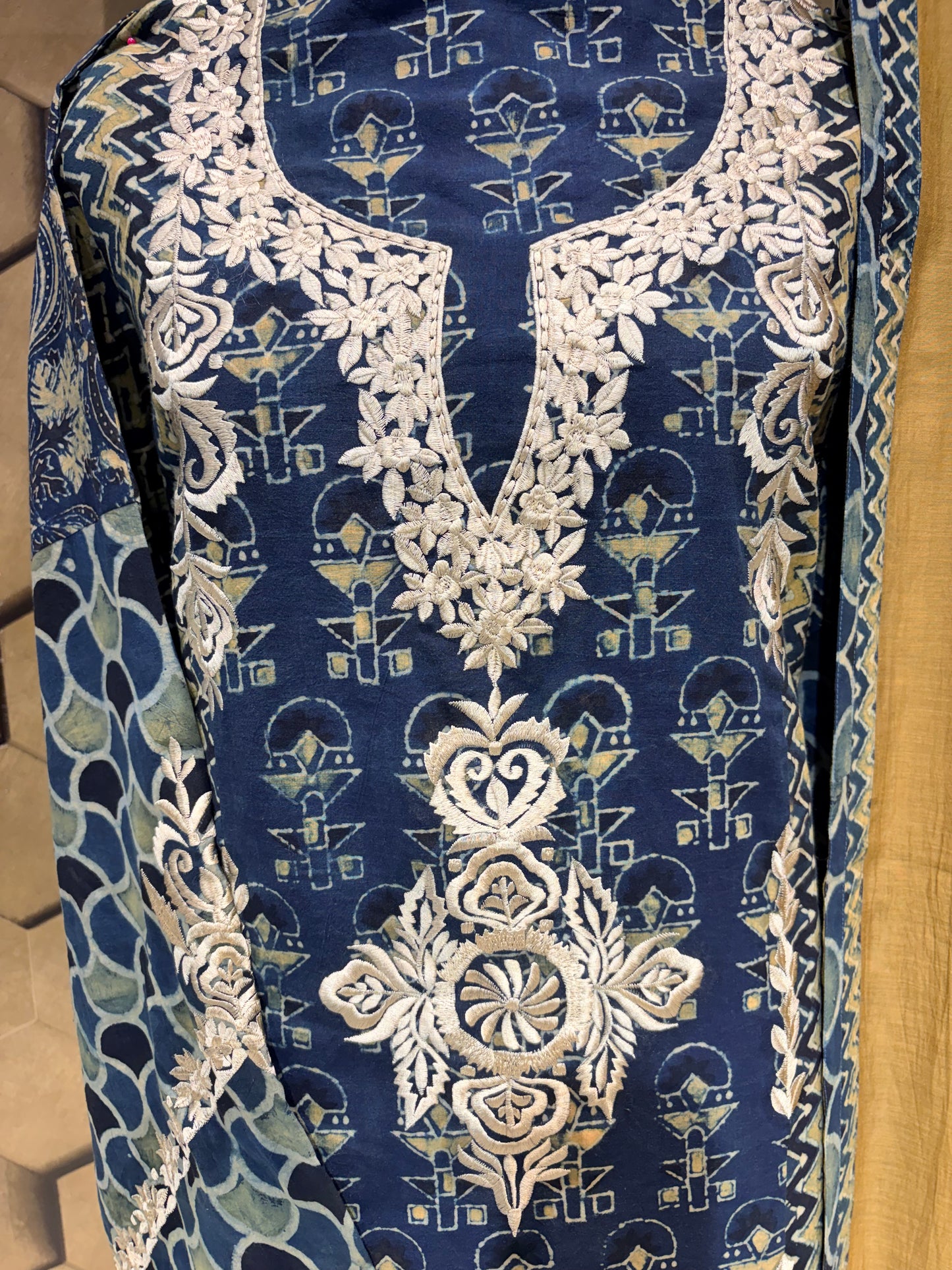 Ajrakh Cotton Suit Set with Resham Embroidery