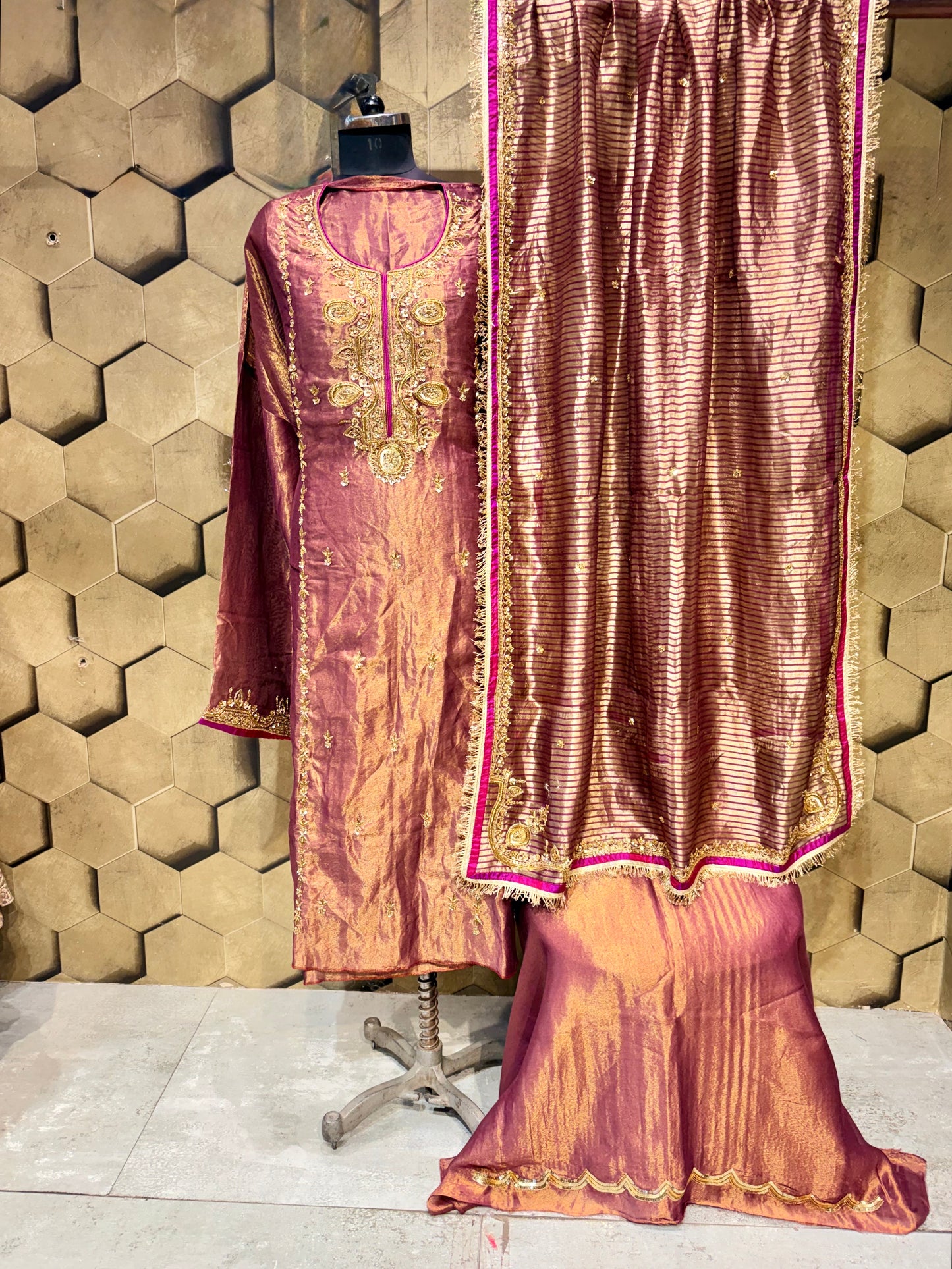 Regal Elegance in Deep Wine Pure Tissue with Hand embroidery