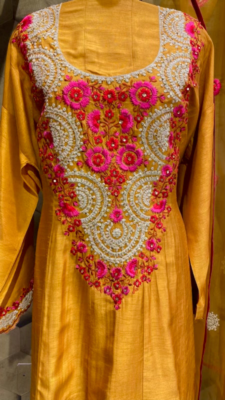 Classy and elegant embroidery outfit in mustard