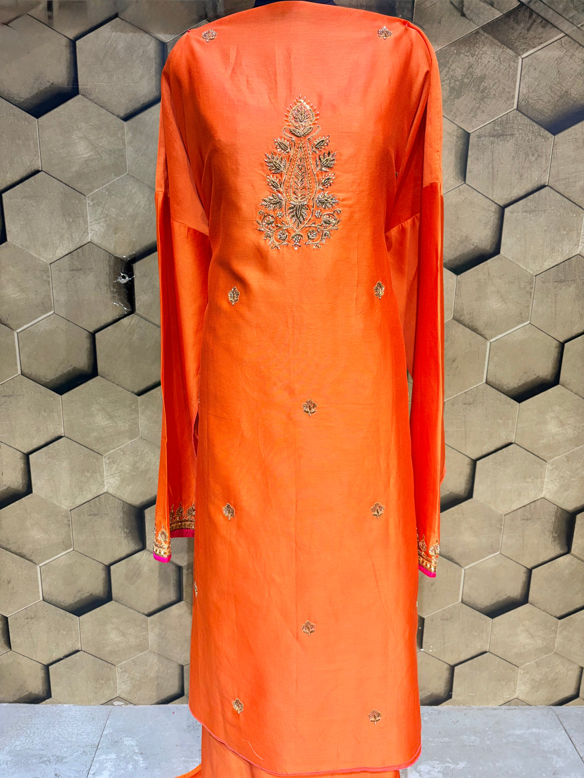 Pure Chanderi Orange & Fuchsia Festive Grandeur