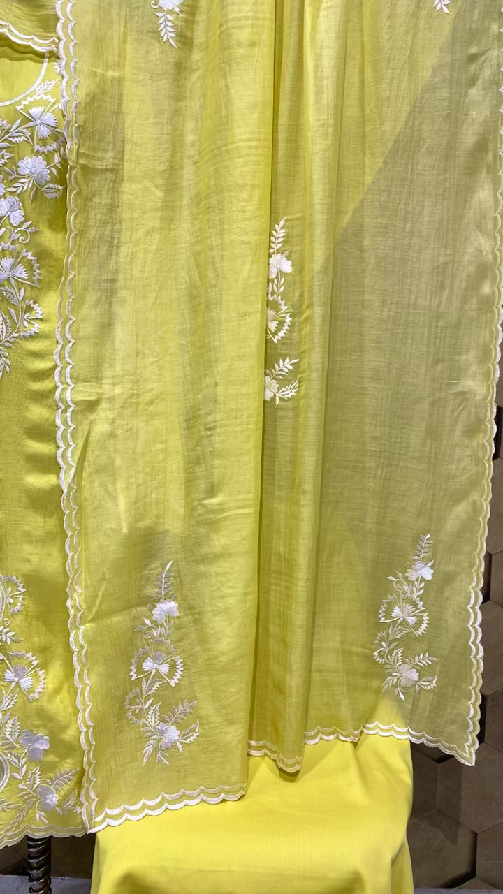 Bright lemon yellow chanderi outfit