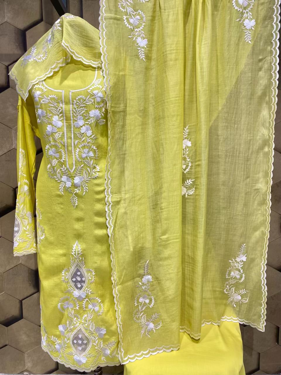 Bright lemon yellow chanderi outfit