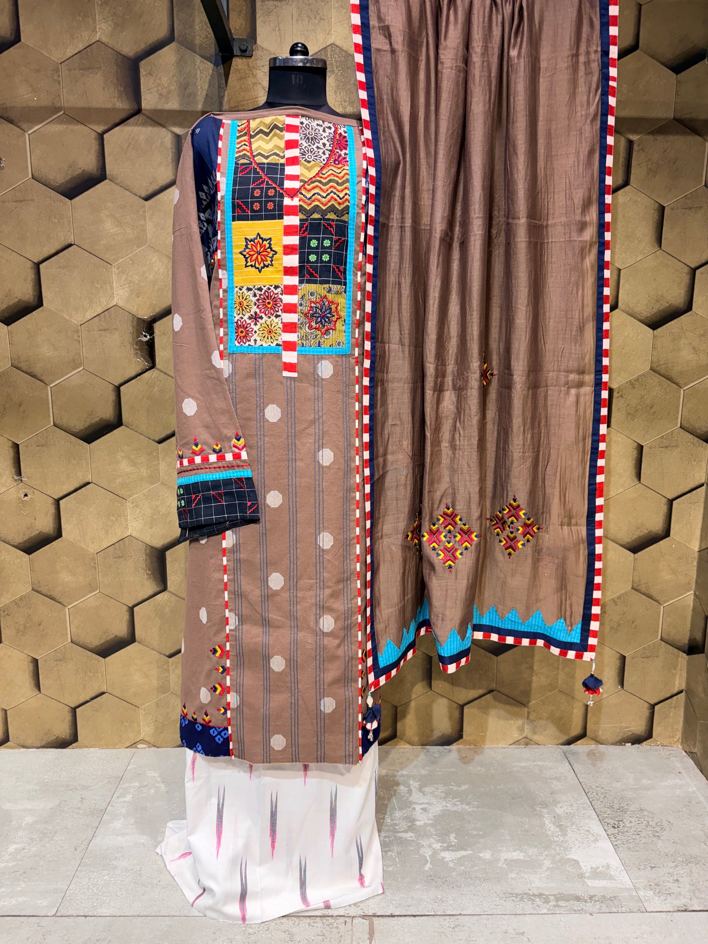 Pure Cotton Suit Set with Artistic Patchwork Details